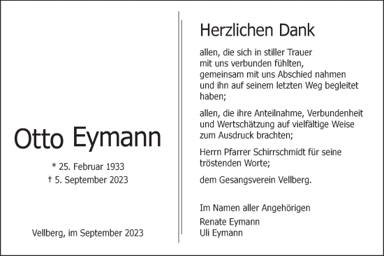 Traueranzeige von Otto Eymann von Haller Tagblatt