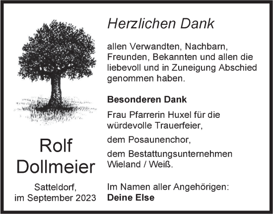 Traueranzeige von Rolf Dollmeier von Hohenloher Tagblatt