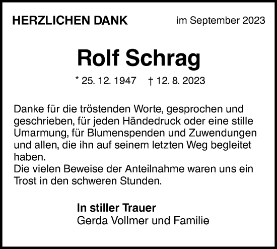 Traueranzeige von Rolf Schrag von NWZ Neue Württembergische Zeitung