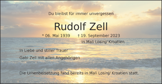 Traueranzeige von Rudolf Zell von SÜDWEST PRESSE Ausgabe Ulm/Neu-Ulm