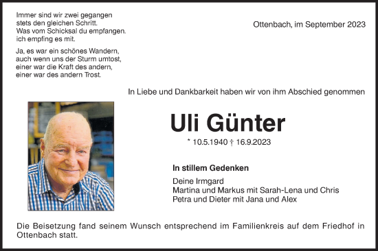 Traueranzeige von Uli Günter von NWZ Neue Württembergische Zeitung