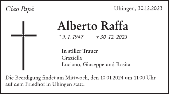 Traueranzeige von Alberto Raffa von NWZ Neue Württembergische Zeitung