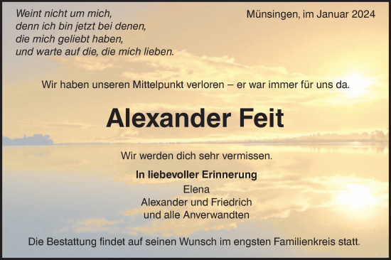 Traueranzeige von Alexander Feit von Alb-Bote/Metzinger-Uracher Volksblatt