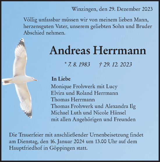 Traueranzeige von Andreas Herrmann von NWZ Neue Württembergische Zeitung