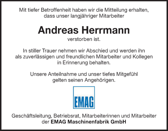 Traueranzeige von Andreas Herrmann von NWZ Neue Württembergische Zeitung