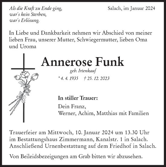 Traueranzeige von Annerose Funk von NWZ Neue Württembergische Zeitung