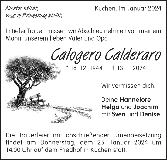 Traueranzeige von Calogero Calderaro von Geislinger Zeitung