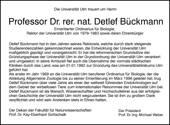 Traueranzeige von Detlef Bückmann von SÜDWEST PRESSE Ausgabe Ulm/Neu-Ulm