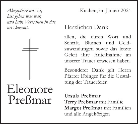 Traueranzeige von Eleonore Preßmar von Geislinger Zeitung