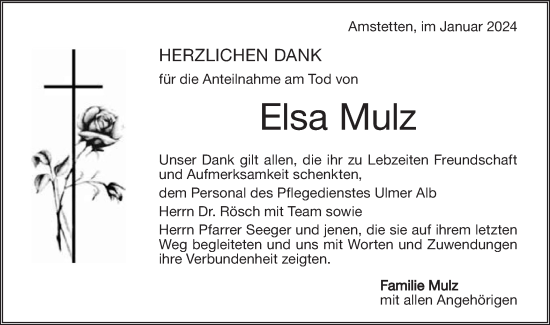 Traueranzeige von Elsa Mulz von Geislinger Zeitung