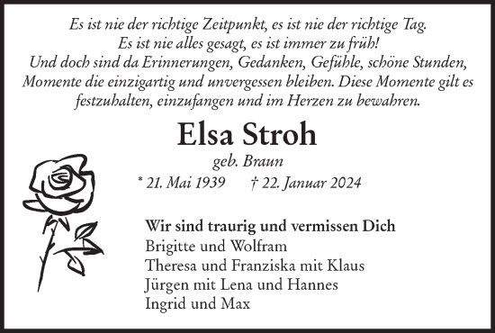 Traueranzeige von Elsa Stroh von NWZ Neue Württembergische Zeitung