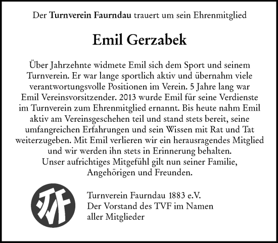 Traueranzeige von Emil Gerzabek von NWZ Neue Württembergische Zeitung