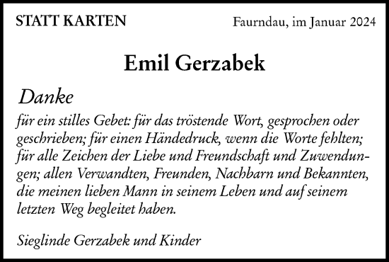 Traueranzeige von Emil Gerzabek von NWZ Neue Württembergische Zeitung