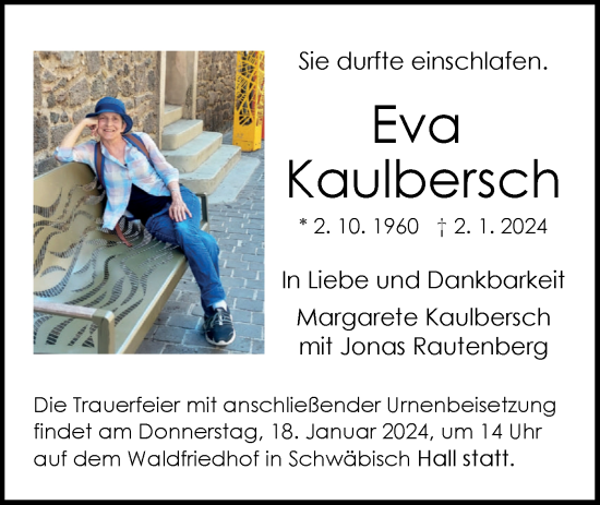 Traueranzeige von Eva Kaulbersch von Haller Tagblatt