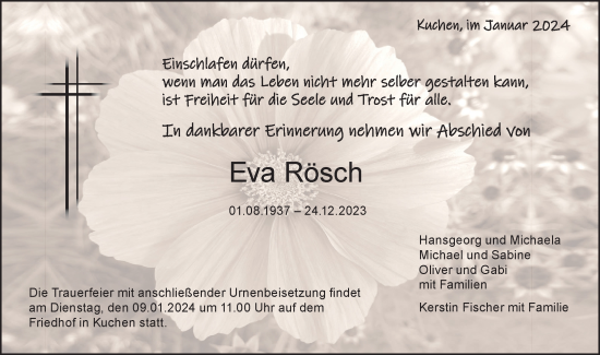 Traueranzeige von Eva Rösch von Geislinger Zeitung