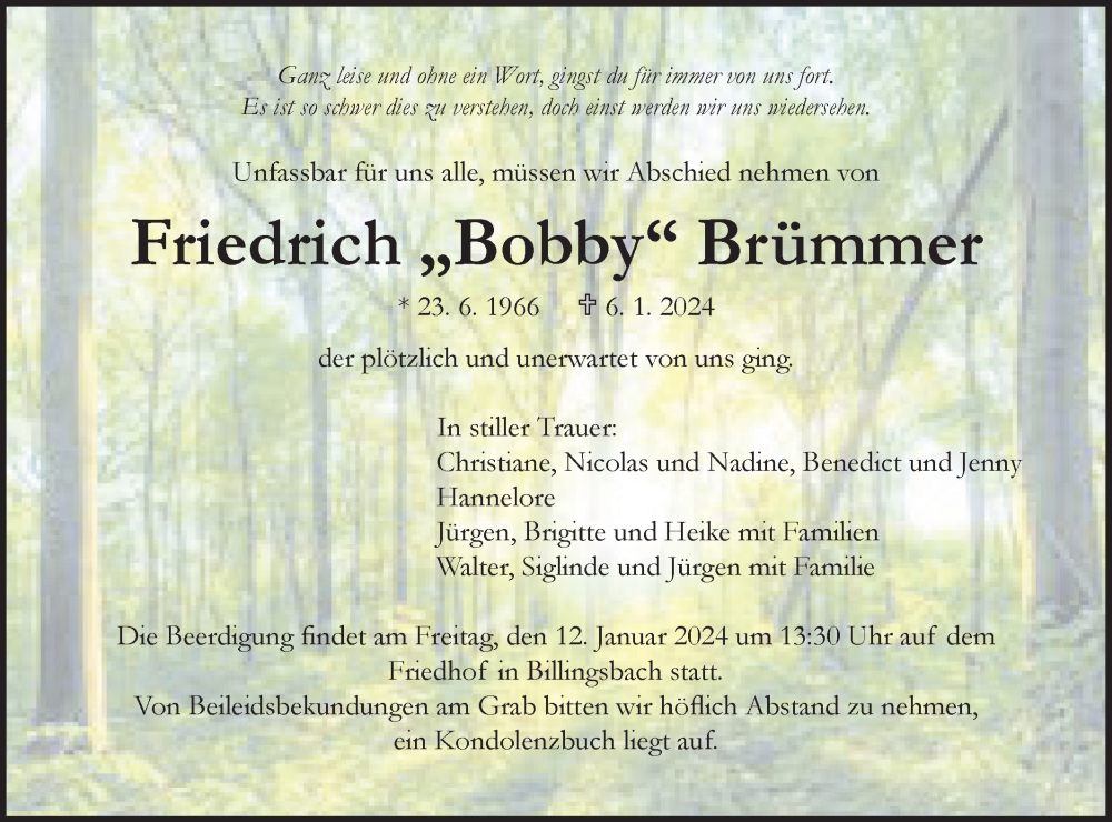  Traueranzeige für Friedrich Brümmer vom 11.01.2024 aus Hohenloher Tagblatt