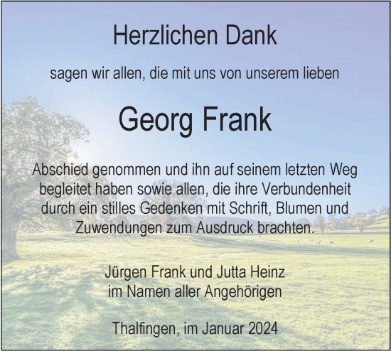 Traueranzeige von Georg Frank von SÜDWEST PRESSE Ausgabe Ulm/Neu-Ulm