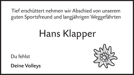 Traueranzeige von Hans Klapper von NWZ Neue Württembergische Zeitung