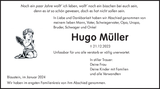 Traueranzeige von Hugo Müller von SÜDWEST PRESSE Ausgabe Ulm/Neu-Ulm