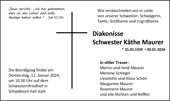 Traueranzeige von Käthe Maurer von NWZ Neue Württembergische Zeitung