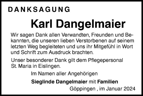 Traueranzeige von Karl Dangelmaier von NWZ Neue Württembergische Zeitung