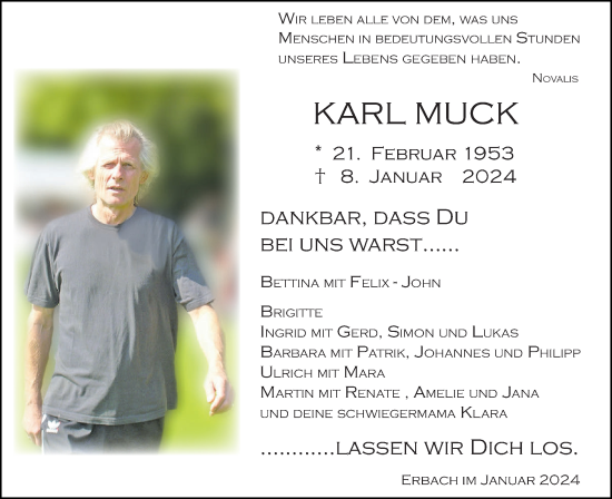 Traueranzeige von Karl Muck von SÜDWEST PRESSE Ausgabe Ulm/Neu-Ulm