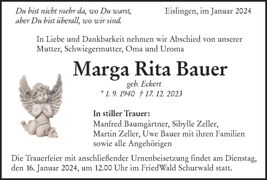 Traueranzeige von Marga Rita Eckert von NWZ Neue Württembergische Zeitung