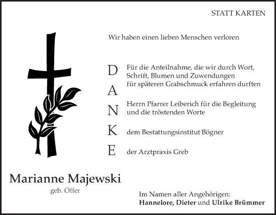 Traueranzeige von Marianne Majewski von Hohenloher Tagblatt