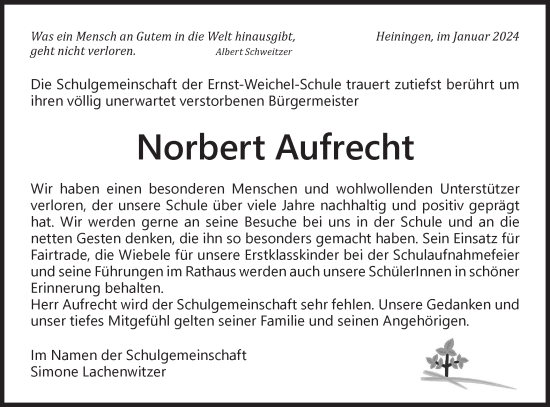 Traueranzeige von Norbert Aufrecht von NWZ Neue Württembergische Zeitung