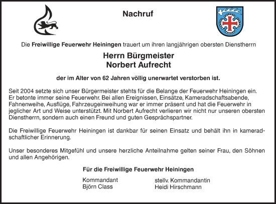 Traueranzeige von Norbert Aufrecht von NWZ Neue Württembergische Zeitung