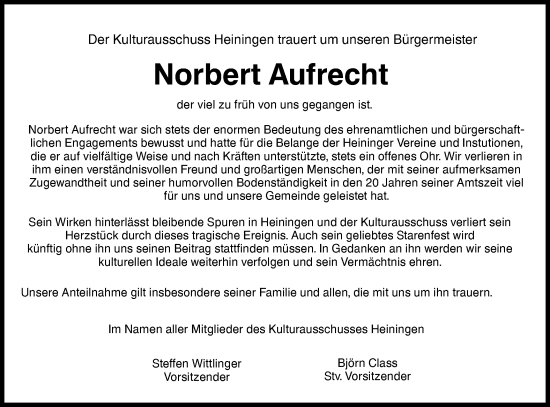 Traueranzeige von Norbert Aufrecht von NWZ Neue Württembergische Zeitung