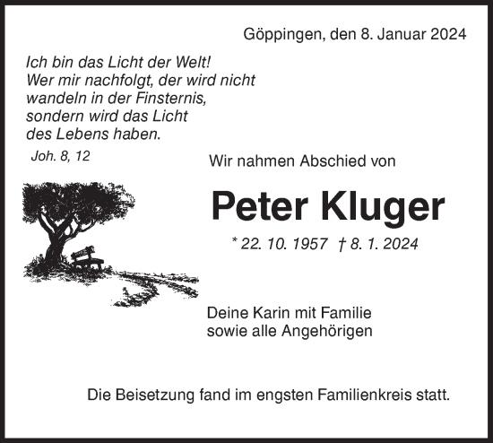 Traueranzeige von Peter Kluger von NWZ Neue Württembergische Zeitung