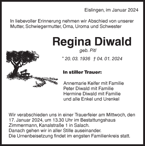 Traueranzeige von Regina Diwald von NWZ Neue Württembergische Zeitung