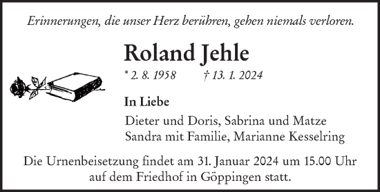 Traueranzeige von Roland Jehle von NWZ Neue Württembergische Zeitung