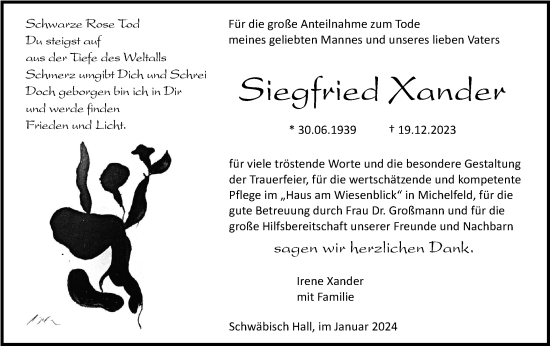 Traueranzeige von Siegfried Xander von Haller Tagblatt