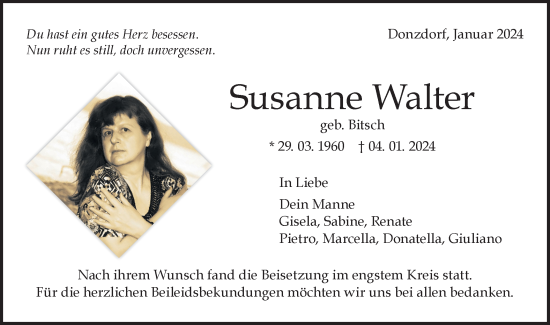 Traueranzeige von Susanne Walter von NWZ Neue Württembergische Zeitung