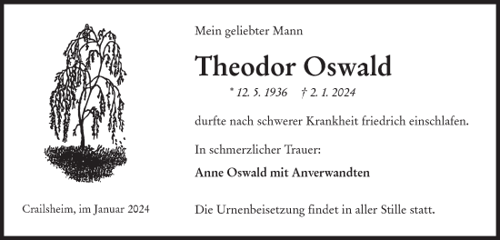 Traueranzeige von Theodor Oswald von Hohenloher Tagblatt