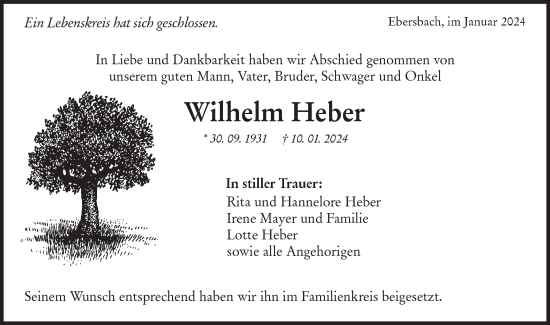 Traueranzeige von Wilhelm Heber von NWZ Neue Württembergische Zeitung