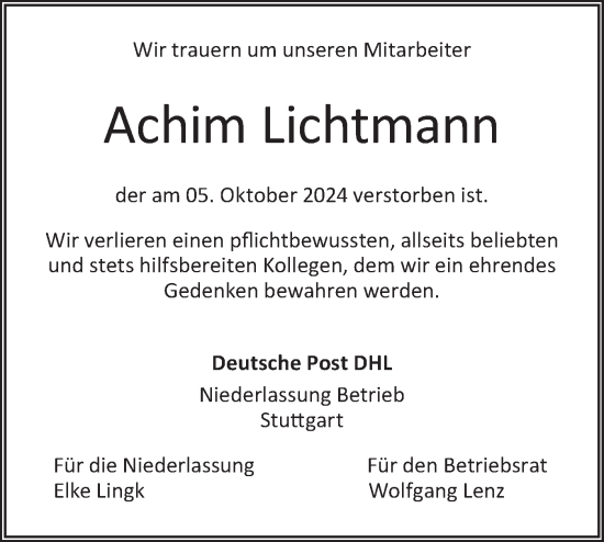 Traueranzeige von Achim Lichtmann von Geislinger Zeitung