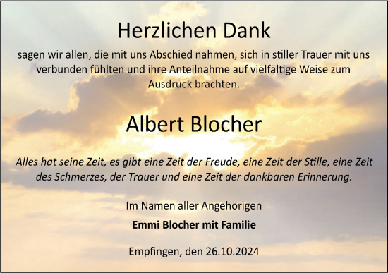 Traueranzeige von Albert Blocher von Neckar-Chronik