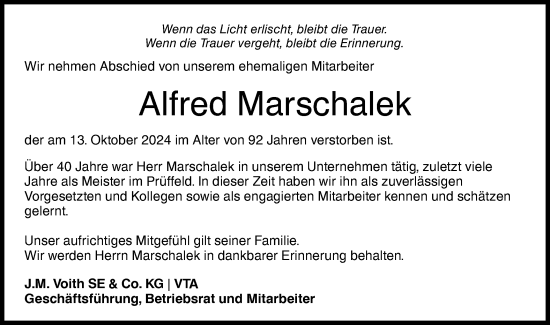 Traueranzeige von Alfred Marschalek von Hohenloher Tagblatt