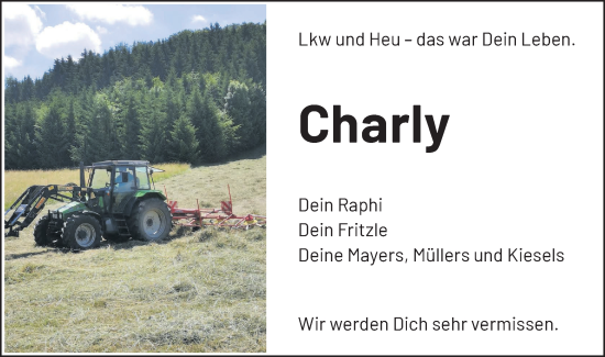 Traueranzeige von Charly  von Rundschau Gaildorf