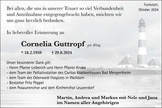 Traueranzeige von Cornelia Guttropf von Hohenloher Tagblatt