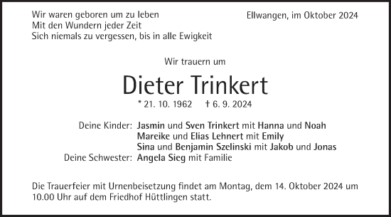 Traueranzeige von Dieter Trinkert von Geislinger Zeitung