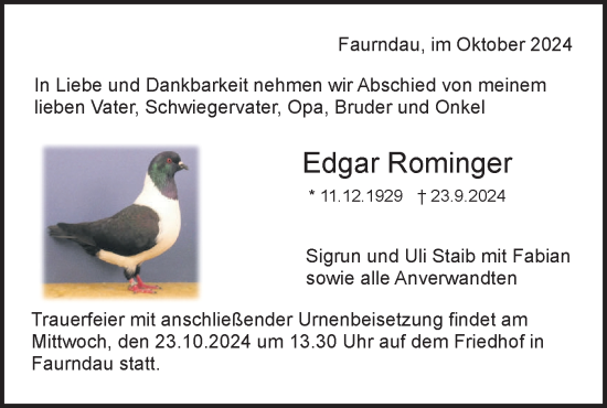 Traueranzeige von Edgar Rominger von NWZ Neue Württembergische Zeitung