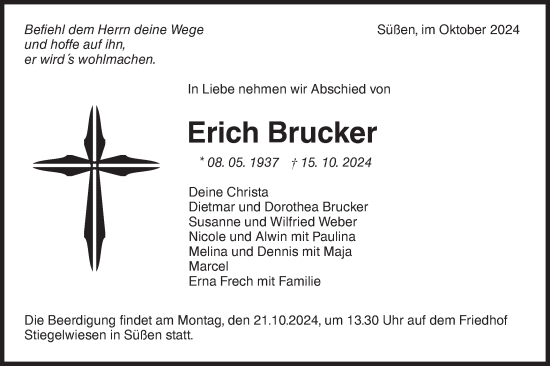 Traueranzeige von Erich Brucker von NWZ Neue Württembergische Zeitung