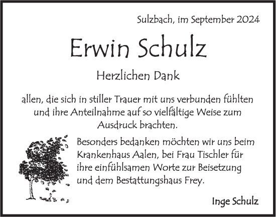 Traueranzeige von Erwin Schulz von Rundschau Gaildorf