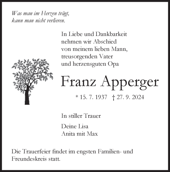 Traueranzeige von Franz Apperger von Neckar-Chronik