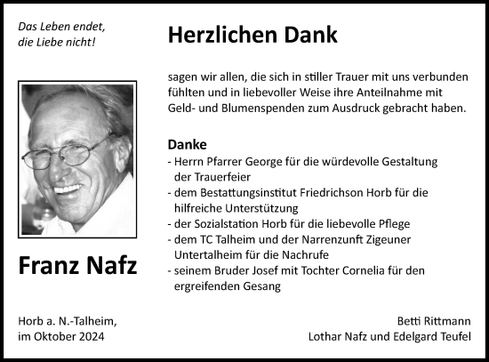 Traueranzeige von Franz Nafz von Neckar-Chronik