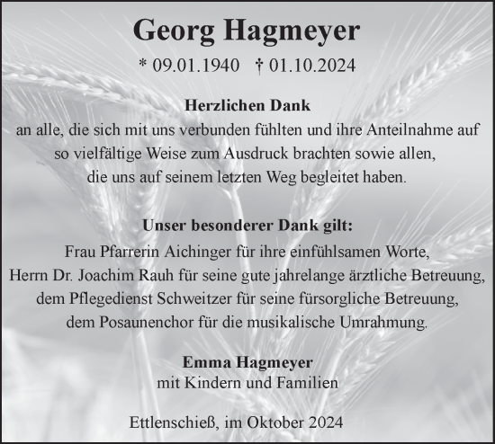 Traueranzeige von Georg Hagmeyer von SÜDWEST PRESSE Ausgabe Ulm/Neu-Ulm